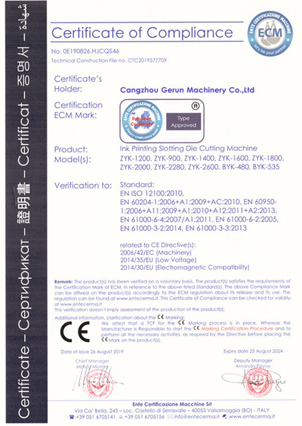 Κίνα Cangzhou Gerun Machinery Co.,Ltd Πιστοποιήσεις